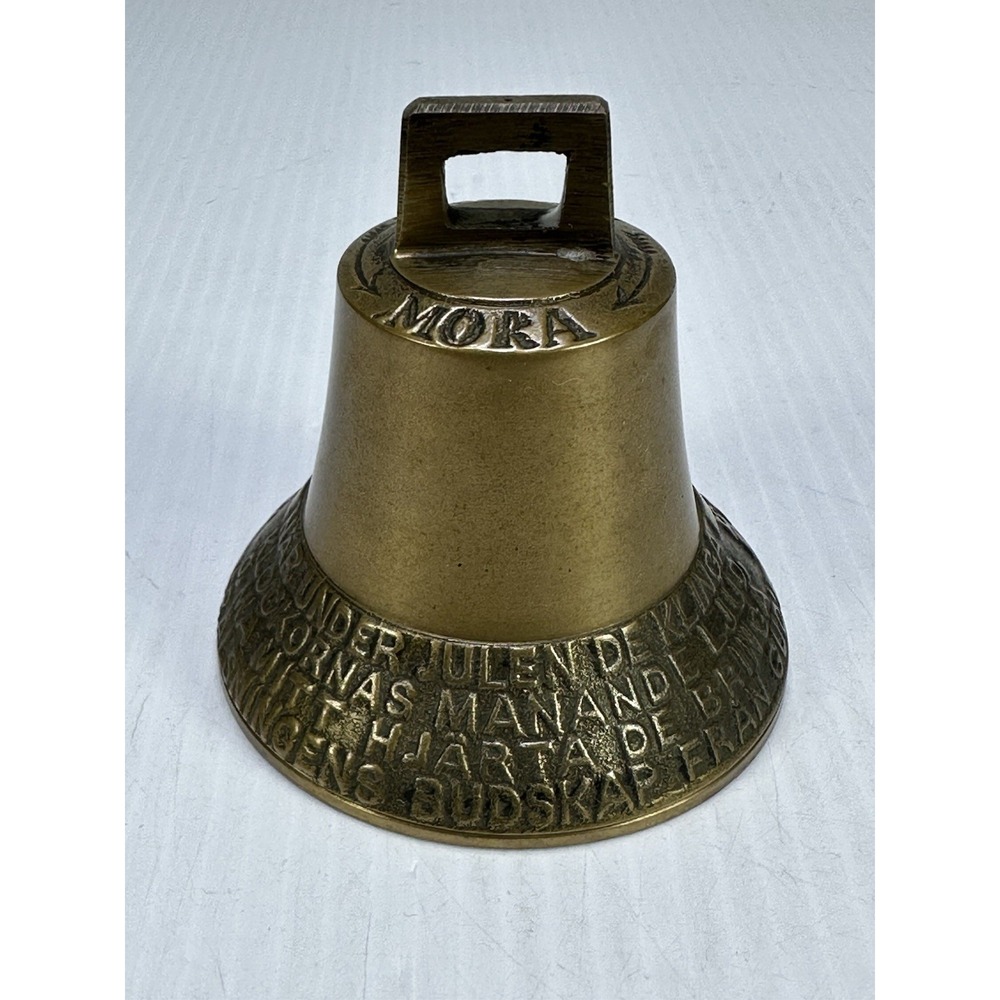 ANTIQUE VINTAGE SWEDISH BRASS BELL FRIDFULL JUL CHRISTMAS BELL 1950s